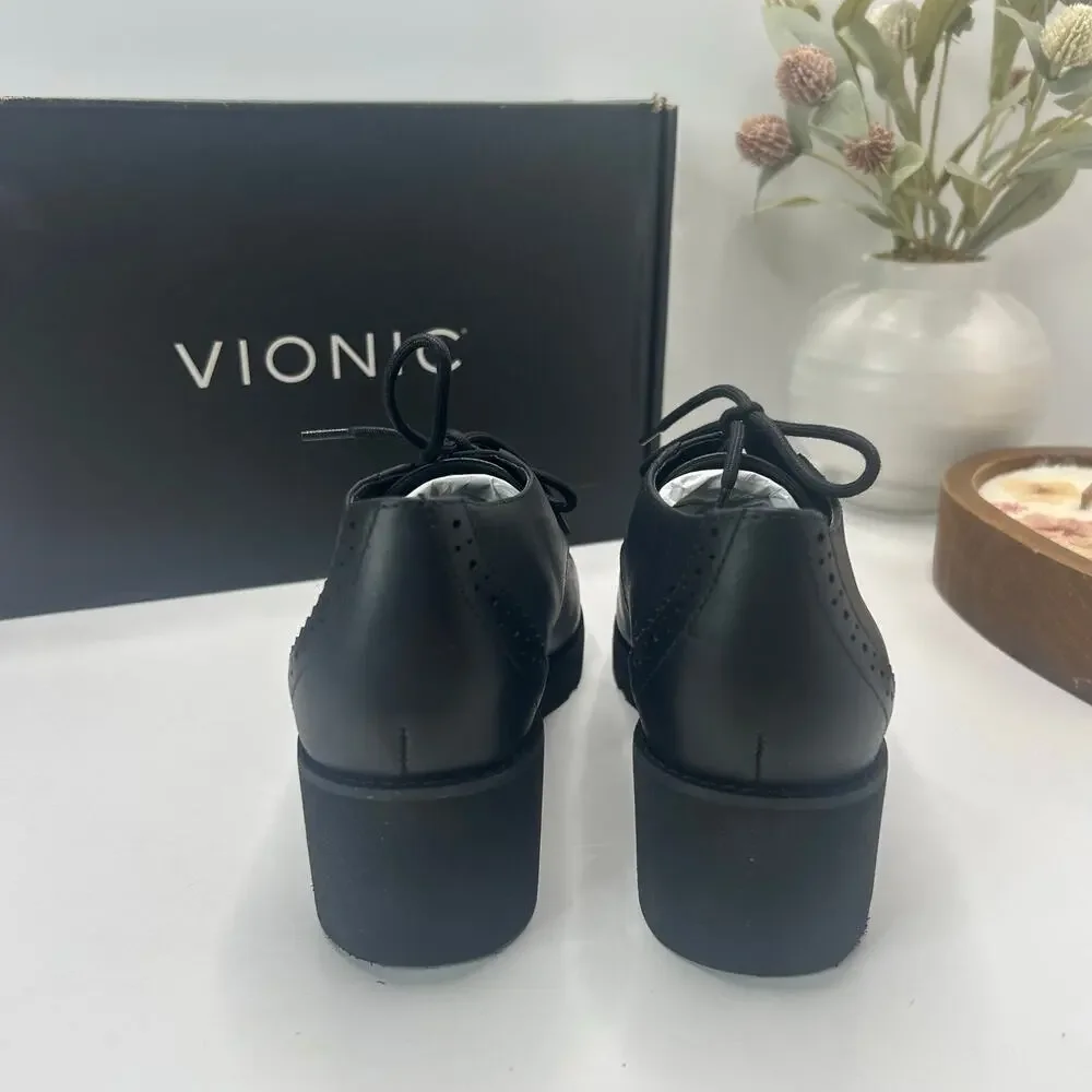 Vionic Anaheim Leather Lace Up Chunky Wedge Derby Loafer Black Women's 6.5M NWB